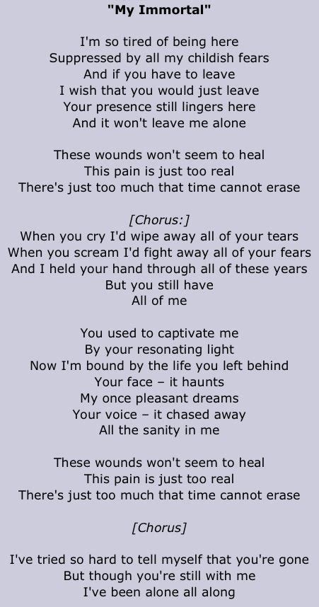 evanescence lyrics my immortal